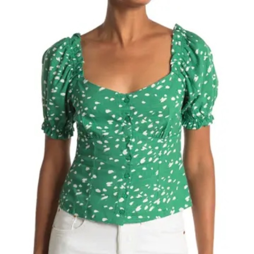Lush Printed Button Square Neck Top